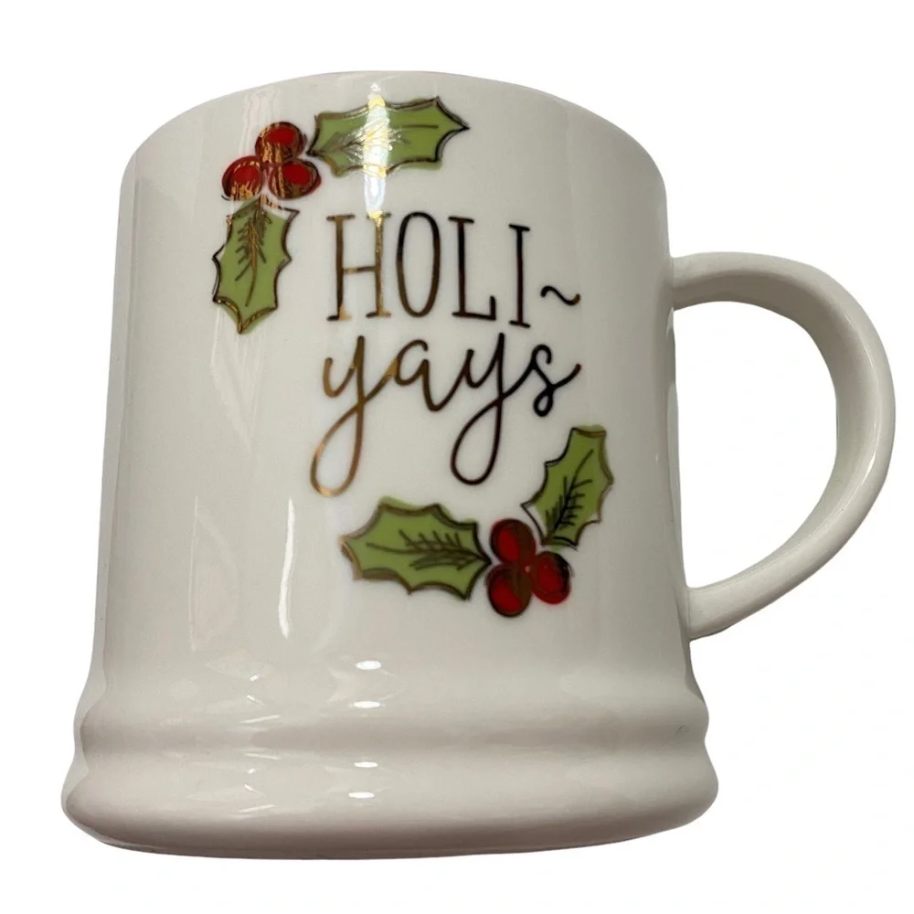 Target Threshold Holiday-Yays Mug White Red Holiday Hollies Festive NWT